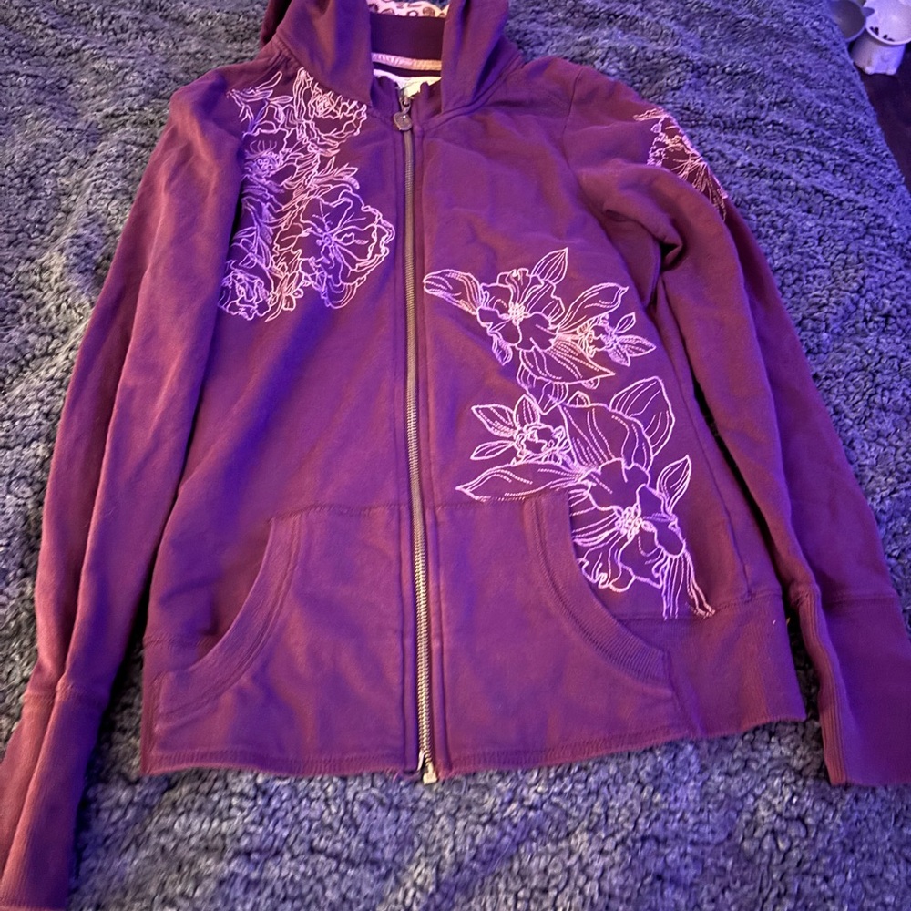 Free People Purple Floral Hoodie Jacket